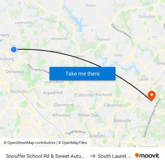 Snouffer School Rd & Sweet Autumn Dr to South Laurel, MD map