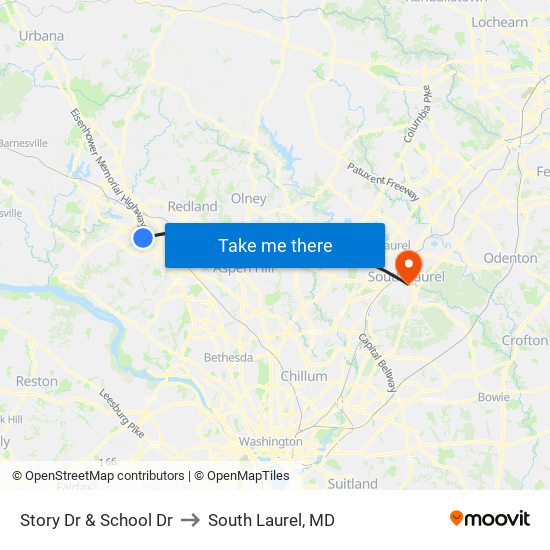 Story Dr & School Dr to South Laurel, MD map