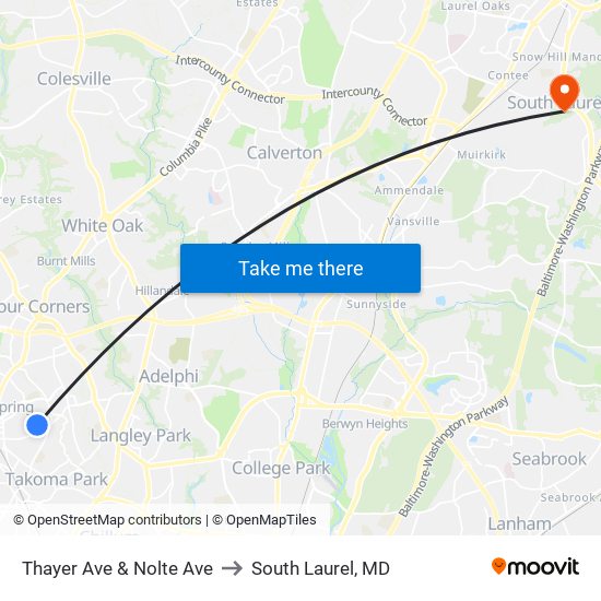 Thayer Ave & Nolte Ave to South Laurel, MD map