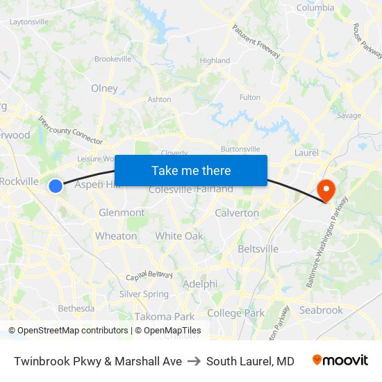 Twinbrook Pkwy & Marshall Ave to South Laurel, MD map