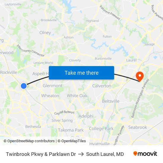 Twinbrook Pkwy & Parklawn Dr to South Laurel, MD map