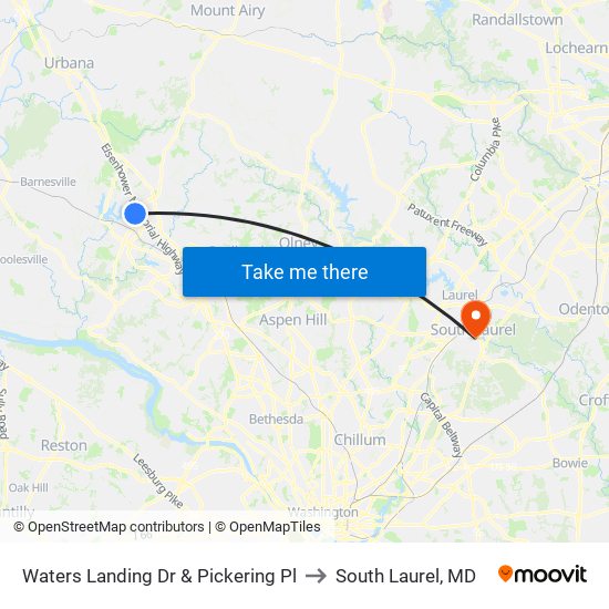 Waters Landing Dr & Pickering Pl to South Laurel, MD map