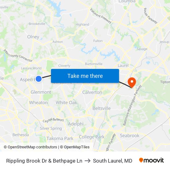 Rippling Brook Dr & Bethpage Ln to South Laurel, MD map