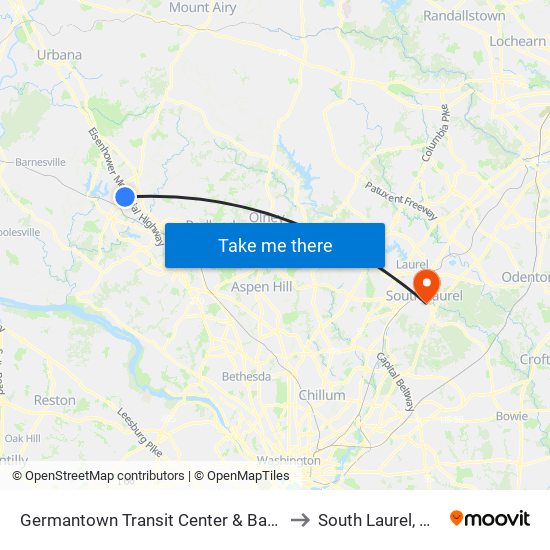 Germantown Transit Center & Bay F to South Laurel, MD map