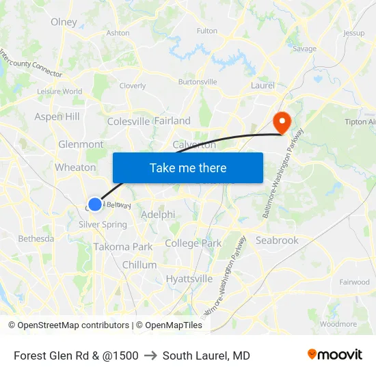 Forest Glen Rd & @1500 to South Laurel, MD map