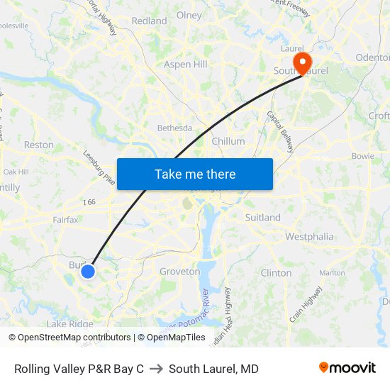 Rolling Valley P&R Bay C to South Laurel, MD map