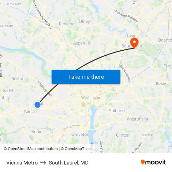 Vienna Metro to South Laurel, MD map