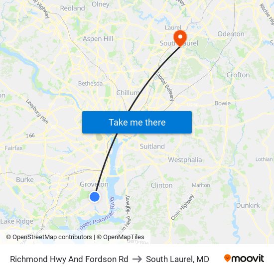 Richmond Hwy And Fordson Rd to South Laurel, MD map