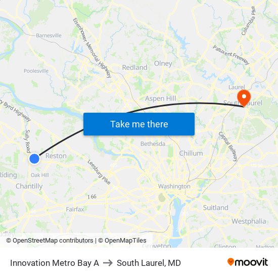 Innovation Metro Bay A to South Laurel, MD map