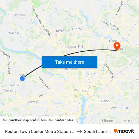 Reston Town Center Metro Station S Bay B to South Laurel, MD map