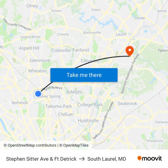 Stephen Sitter Ave & Ft Detrick to South Laurel, MD map