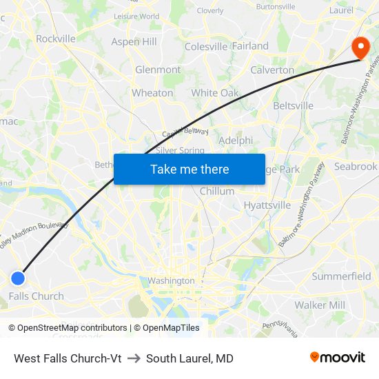 West Falls Church-Vt to South Laurel, MD map