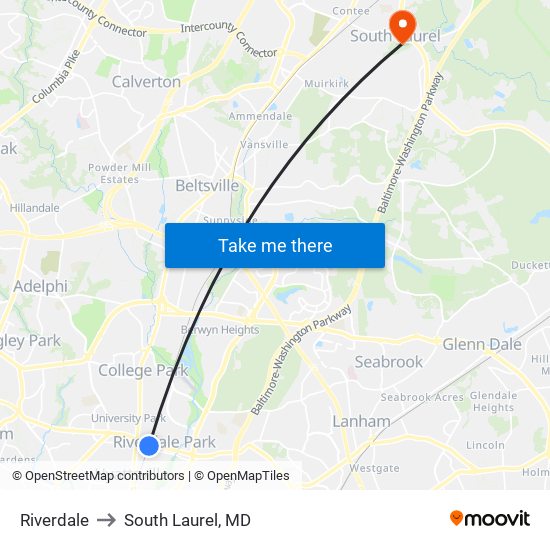 Riverdale to South Laurel, MD map