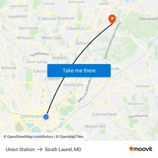 Union Station to South Laurel, MD map