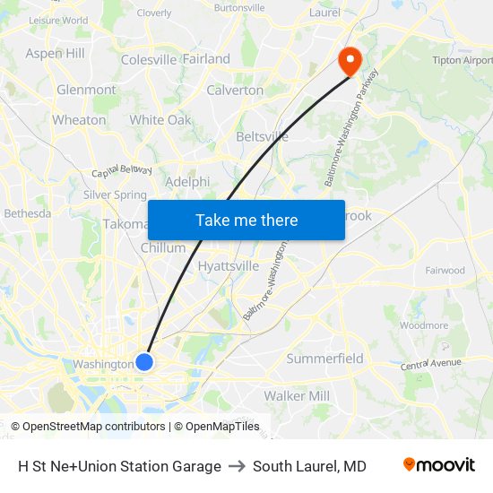 H St Ne+Union Station Garage to South Laurel, MD map