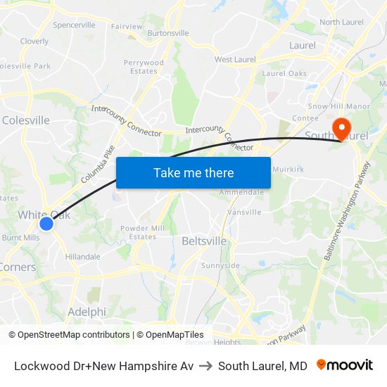 Lockwood Dr+New Hampshire Av to South Laurel, MD map