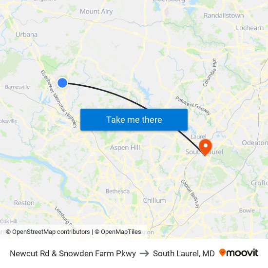 Newcut Rd & Snowden Farm Pkwy to South Laurel, MD map