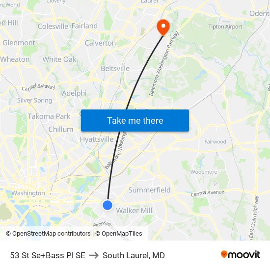 53 St Se+Bass Pl SE to South Laurel, MD map