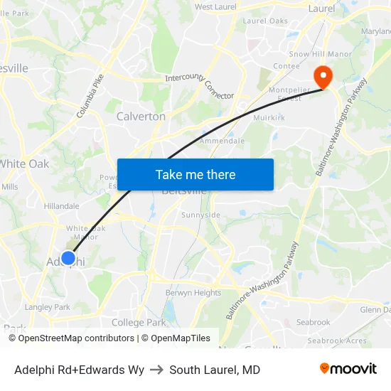 Adelphi Rd+Edwards Wy to South Laurel, MD map
