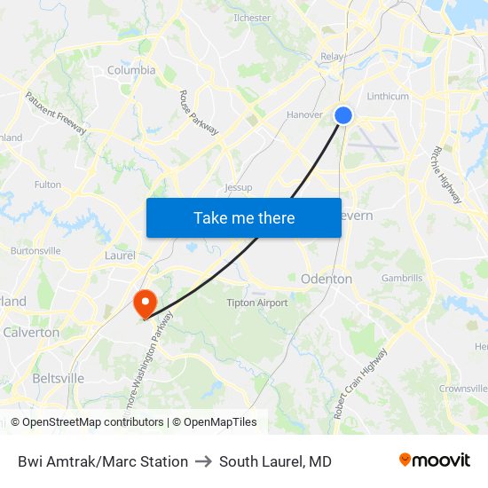 Bwi Amtrak/Marc Station to South Laurel, MD map