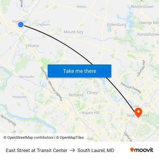 East Street at Transit Center to South Laurel, MD map