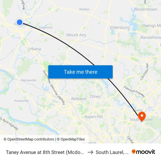 Taney Avenue at 8th Street (Mcdonalds) to South Laurel, MD map