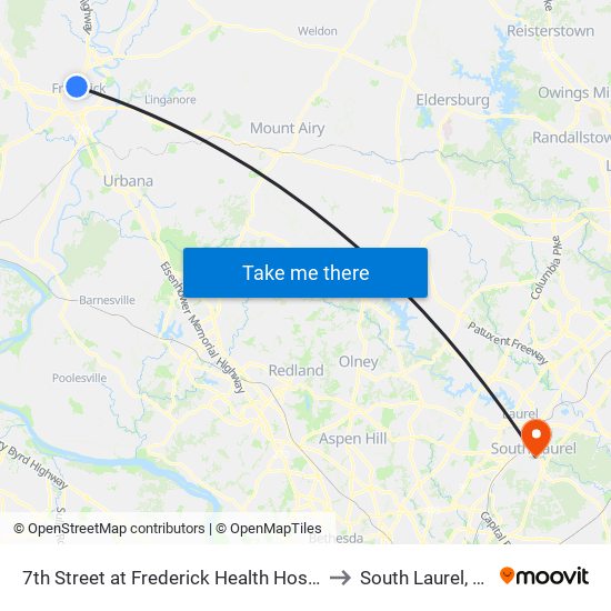 7th Street at Frederick Health Hospital to South Laurel, MD map