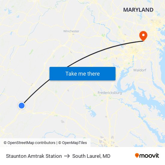 Staunton Amtrak Station to South Laurel, MD map