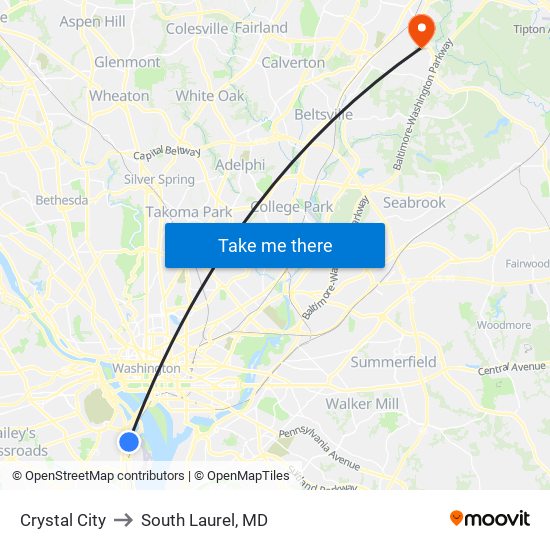 Crystal City to South Laurel, MD map