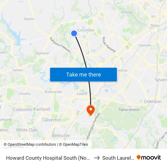 Howard County Hospital South (Northbound) to South Laurel, MD map