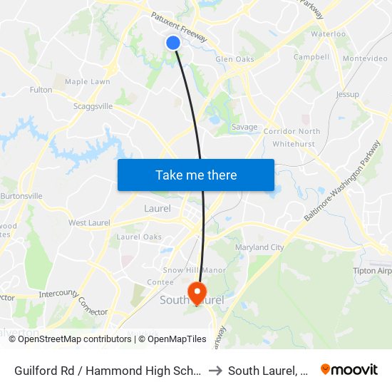 Guilford Rd / Hammond High School to South Laurel, MD map