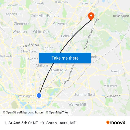 H St And 5th St NE to South Laurel, MD map