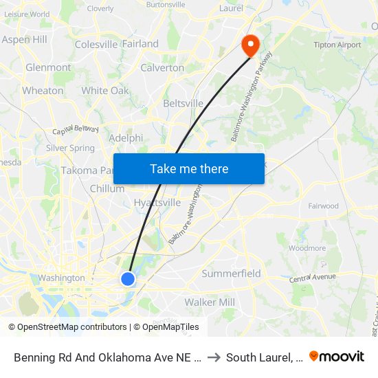 Benning Rd And Oklahoma Ave NE (Tk 2) to South Laurel, MD map