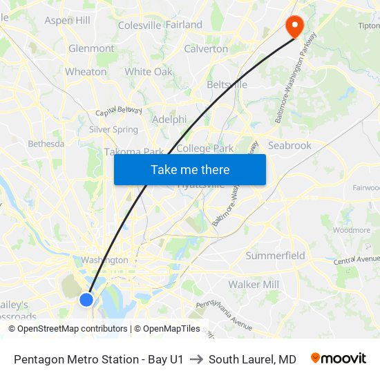 Pentagon Metro Station - Bay U1 to South Laurel, MD map