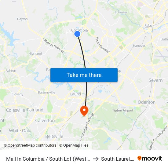 Mall In Columbia / South Lot (Westbound) to South Laurel, MD map