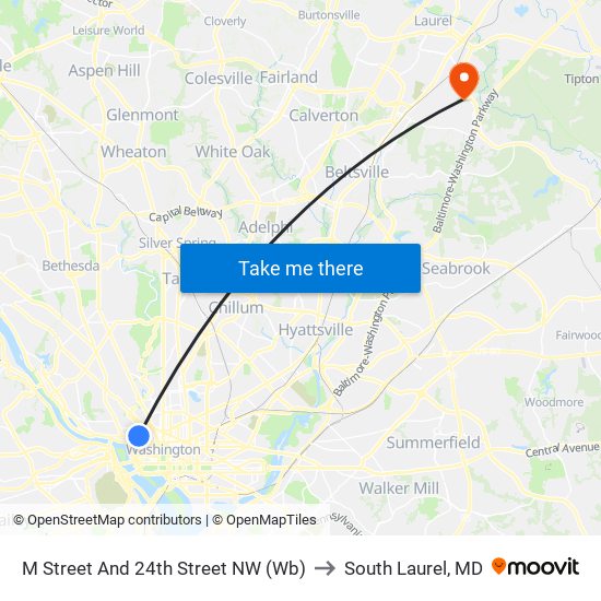 M Street And 24th Street NW (Wb) to South Laurel, MD map