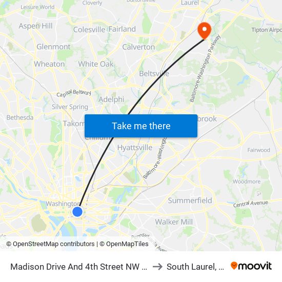 Madison Drive And 4th Street NW (Wb) to South Laurel, MD map