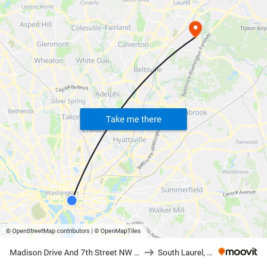 Madison Drive And 7th Street NW (Wb) to South Laurel, MD map