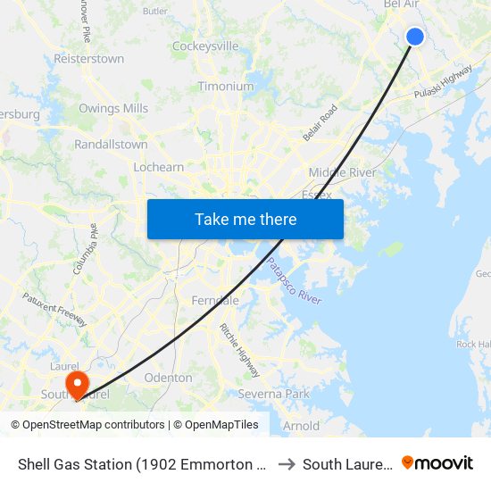 Shell Gas Station (1902 Emmorton Rd/Rt 924) to South Laurel, MD map