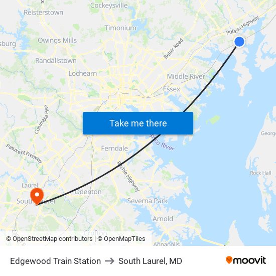Edgewood Train Station to South Laurel, MD map