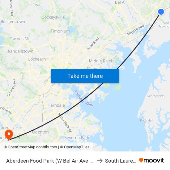 Aberdeen Food Park (W Bel Air Ave & Baker St) to South Laurel, MD map