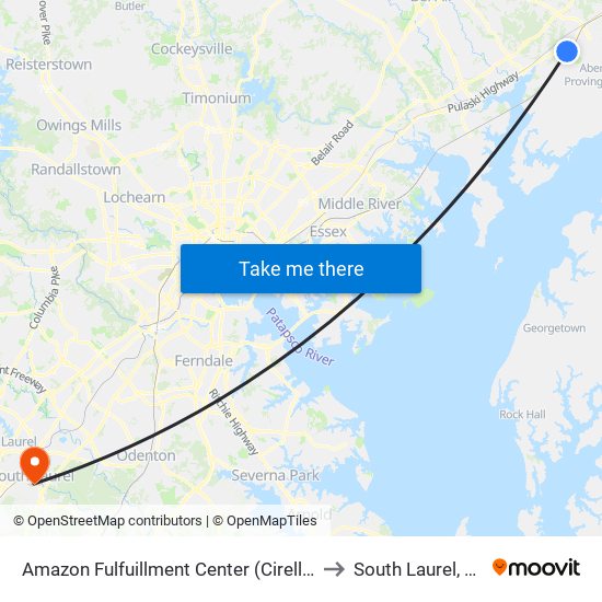 Amazon Fulfuillment Center (Cirelli Ct) to South Laurel, MD map