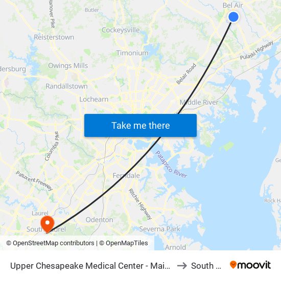 Upper Chesapeake Medical Center - Main Entrance (500 Upper Chesapeake Dr) to South Laurel, MD map