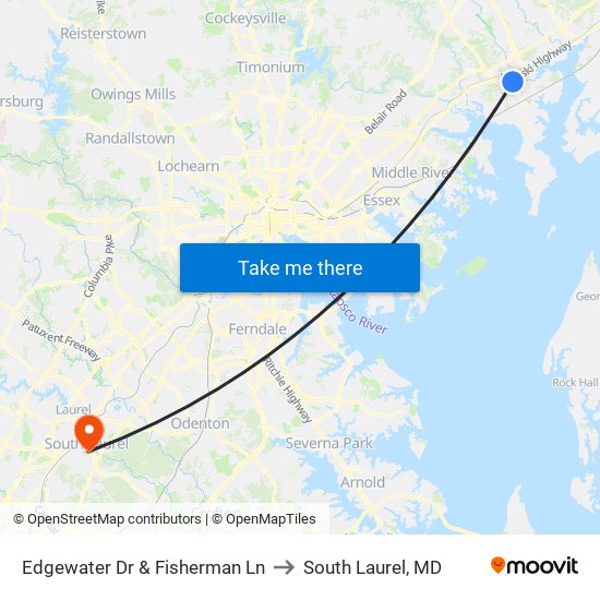 Edgewater Dr & Fisherman Ln to South Laurel, MD map