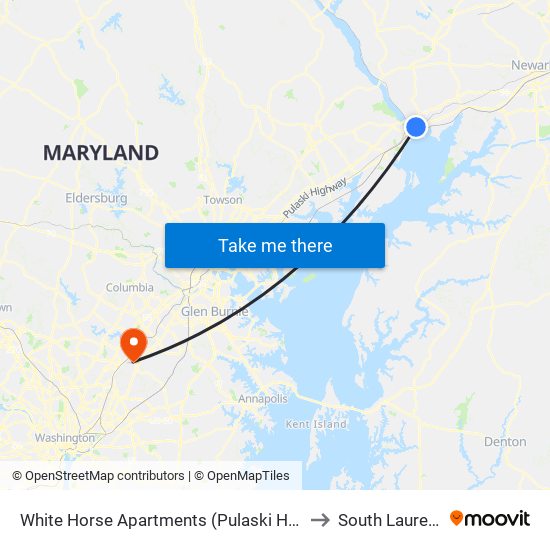 White Horse Apartments  (Pulaski Hwy/Us 40) to South Laurel, MD map