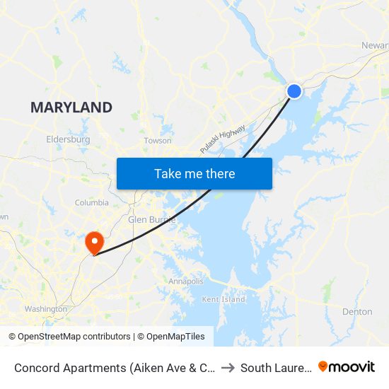 Concord Apartments (Aiken Ave & Concord Dr) to South Laurel, MD map