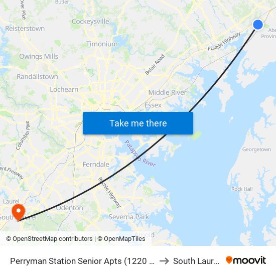 Perryman Station Senior Apts (1220 Perryman Rd) to South Laurel, MD map