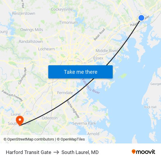 Harford Transit Gate to South Laurel, MD map