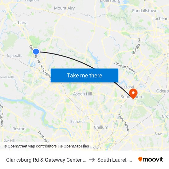 Clarksburg Rd & Gateway Center Dr to South Laurel, MD map