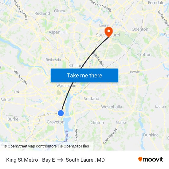 King St Metro - Bay E to South Laurel, MD map